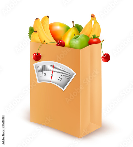 Healthy diet. Fresh food in a paper bag. Vector illustration.