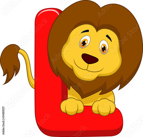 Fototapeta Naklejka Na Ścianę i Meble -  Alphabet L with lion cartoon