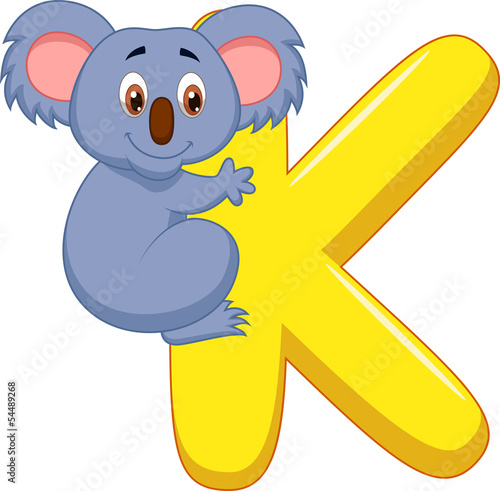 Photography Alphabet K with Koala cartoon