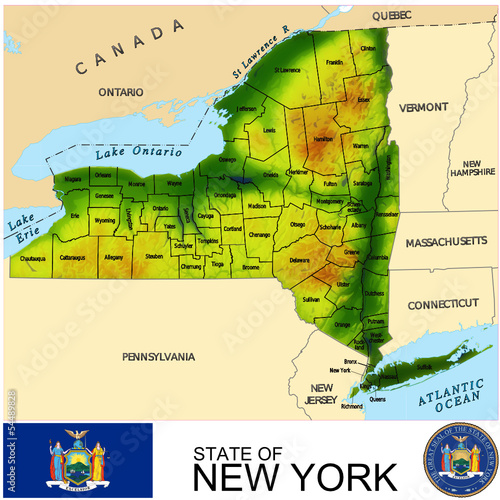 New York USA counties name location map background