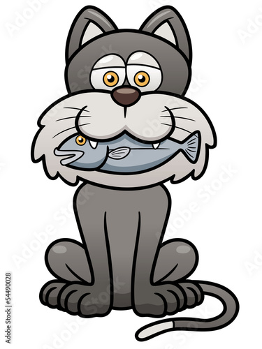 Vector illustration of cat holding a fish in its mouth