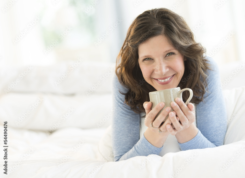 Beautiful Woman Holding Coffee Mug In Bed Beautiful Woman Holding Coffee Mug In Bed