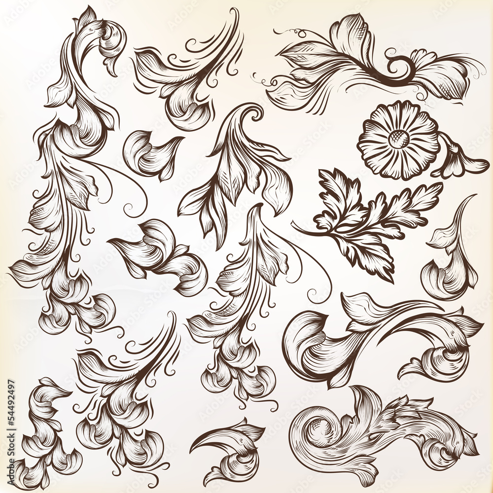 Fototapeta premium Set of vintage vector swirls for design