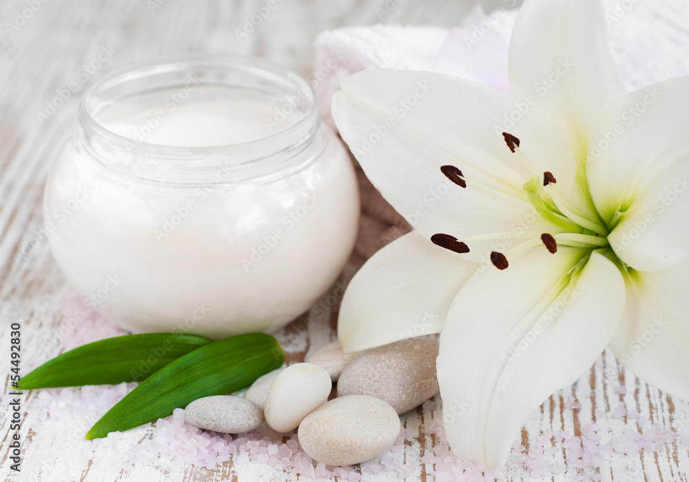Face cream with lily flowers Face cream with lily flowers