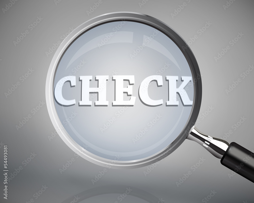 Magnifying glass showing check word in white