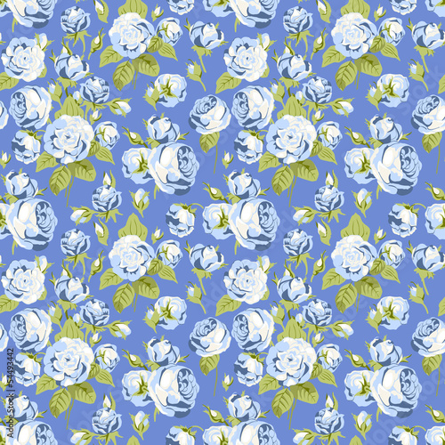 Seamless pattern blue with roses