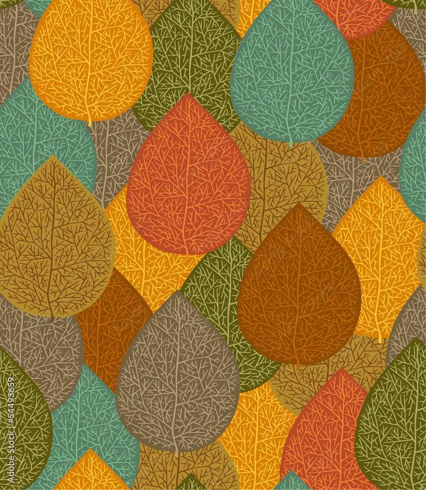 Seamless pattern with multicolored autumn leaves