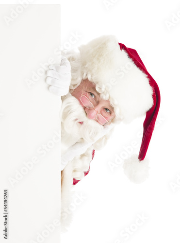 Santa Claus Peeking Through Blank Sign