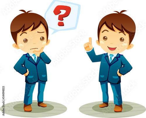 cartoon office worker set question and answer