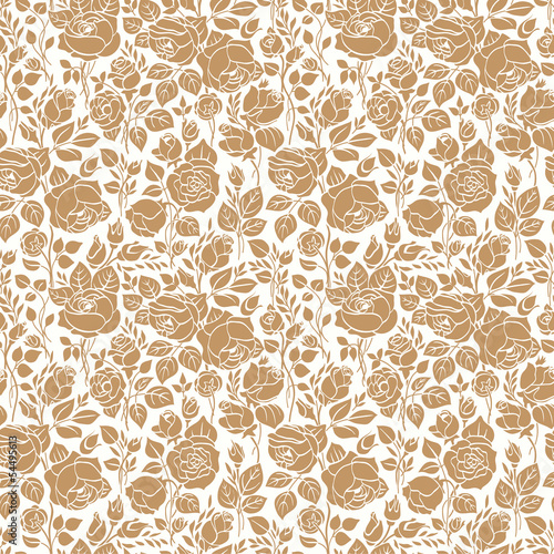 Gold vintage seamless pattern with garden roses