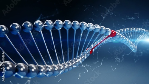 blue background with rotating deoxyribonucleic acid, DNA photo