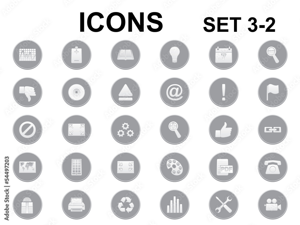 set of black and white round icons