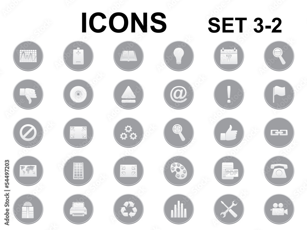 set of black and white round icons set of black and white round icons