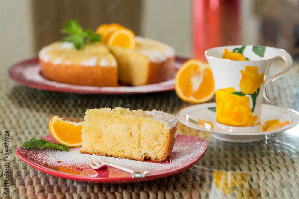 Slice of freshly cooked orange cake Slice of freshly cooked orange cake