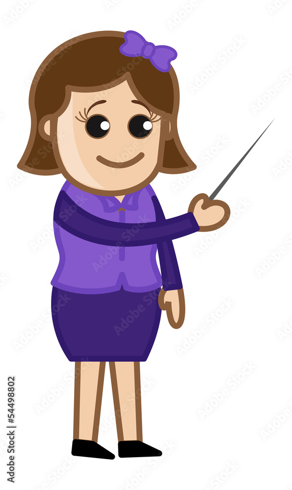 Girl Pointing a Stick - Cartoon Office Vector Illustration Girl Pointing a Stick - Cartoon Office Vector Illustration