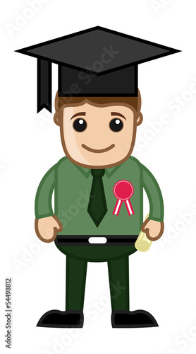 Graduation Degree Holder - Cartoon Office Vector Illustration