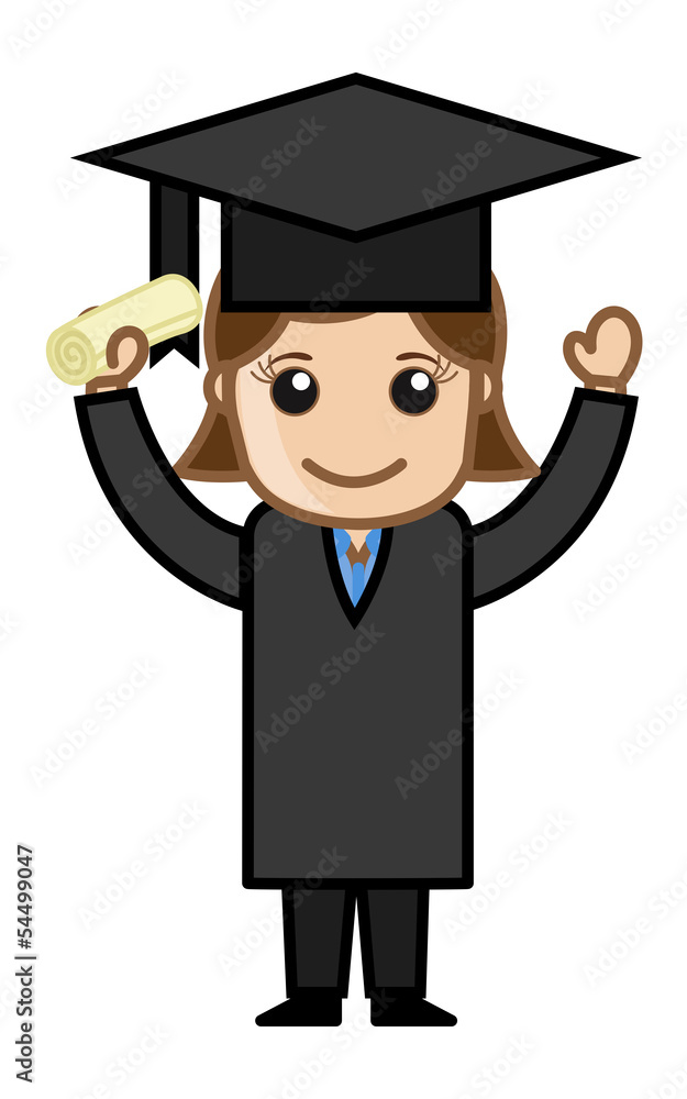 Woman in Graduation Dress - Cartoon Office Vector Illustration Woman in Graduation Dress - Cartoon Office Vector Illustration