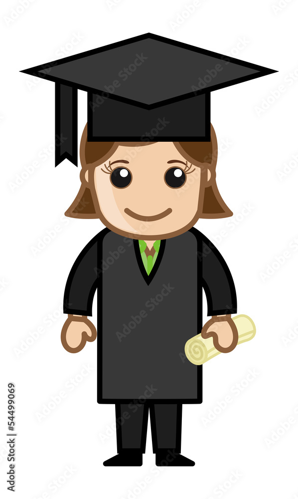 Graduate Woman - Cartoon Office Vector Illustration Graduate Woman - Cartoon Office Vector Illustration