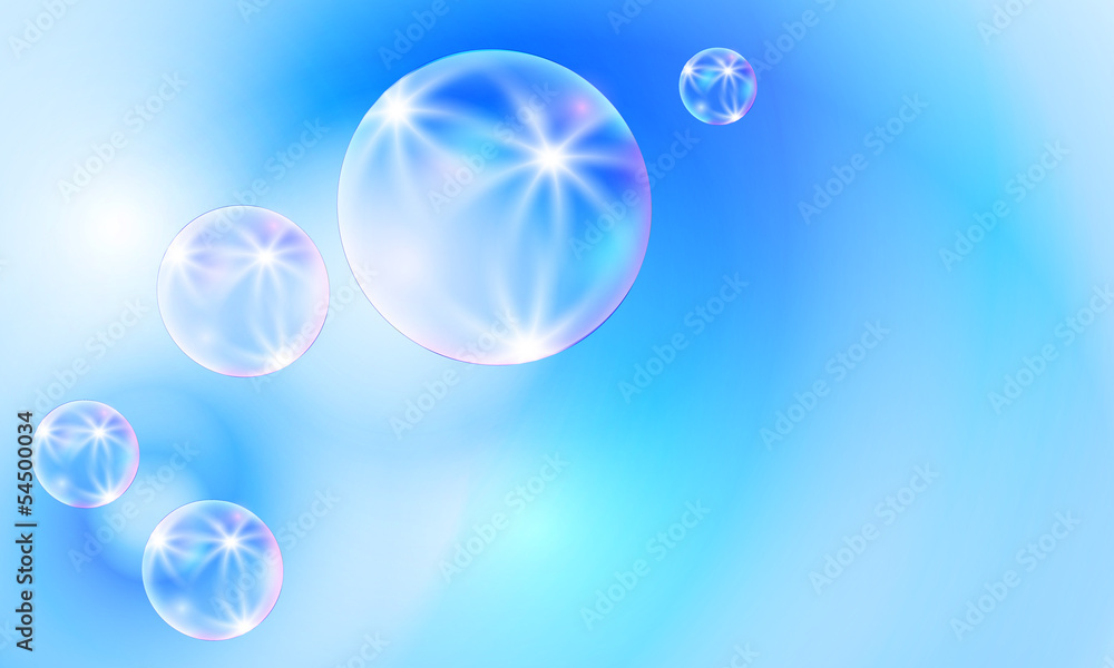 transparent bubbles on a blue backdrop