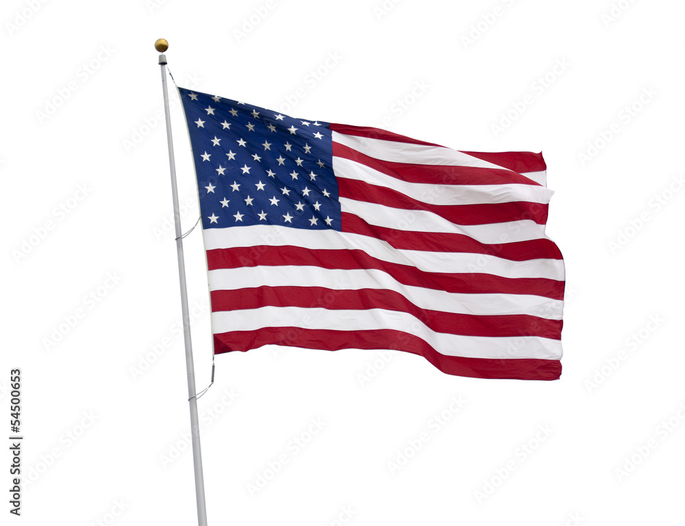 American flag isolated on white with clipping path