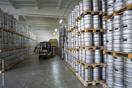 Autoloader with beer kegs in stock brewery photo