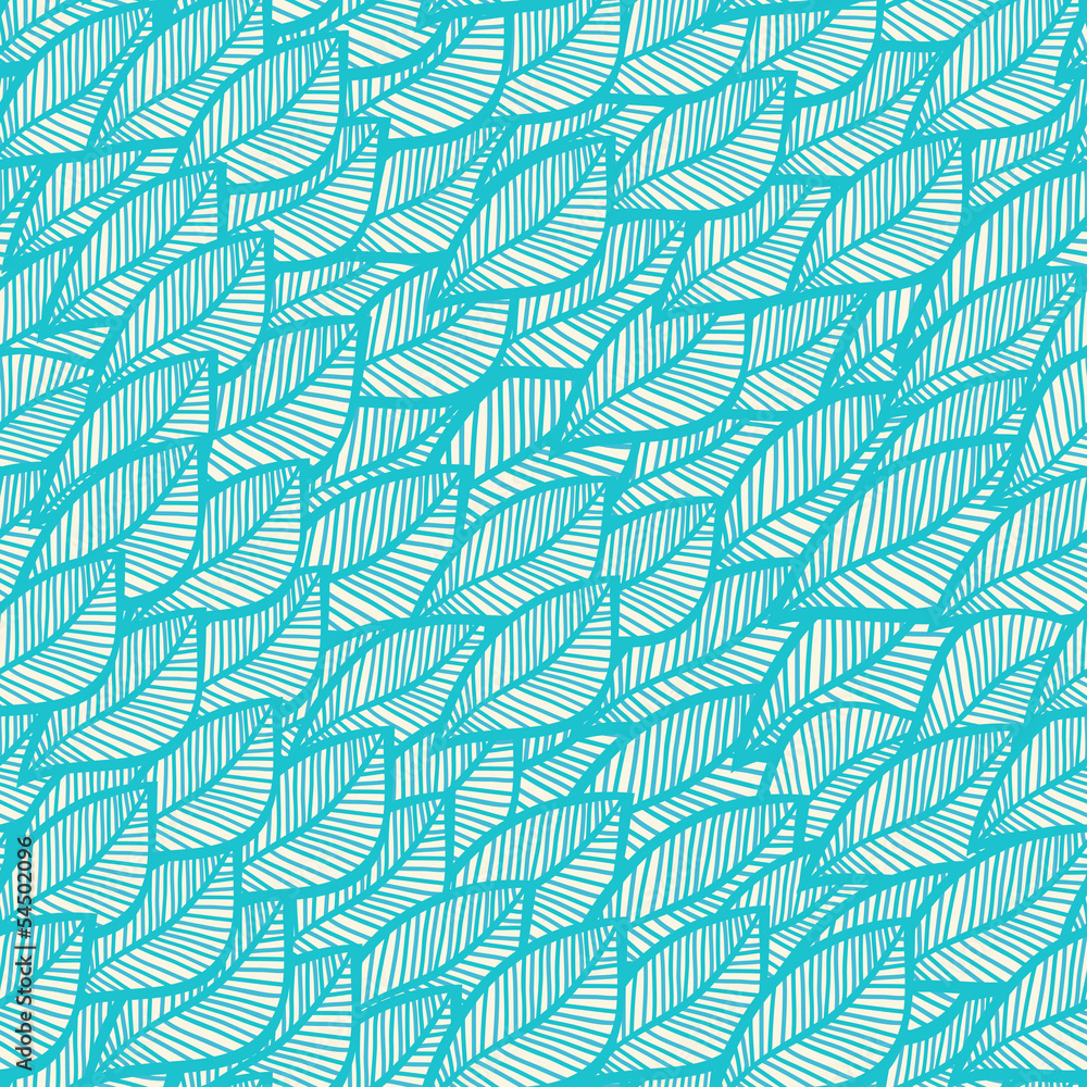 Vector Seamless winter texture with leaf in blue theme