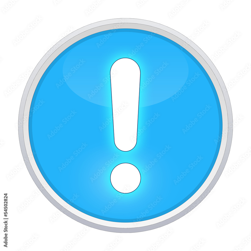exclamation point light blue button round exclamation point light blue button round