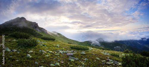foggy and cloudy mountains panorama