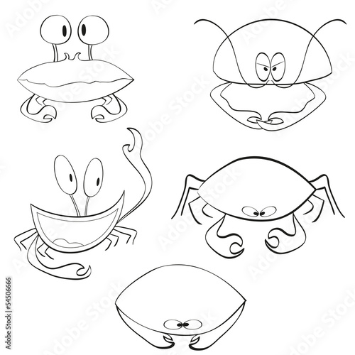 cartoon crabs set for coloring book