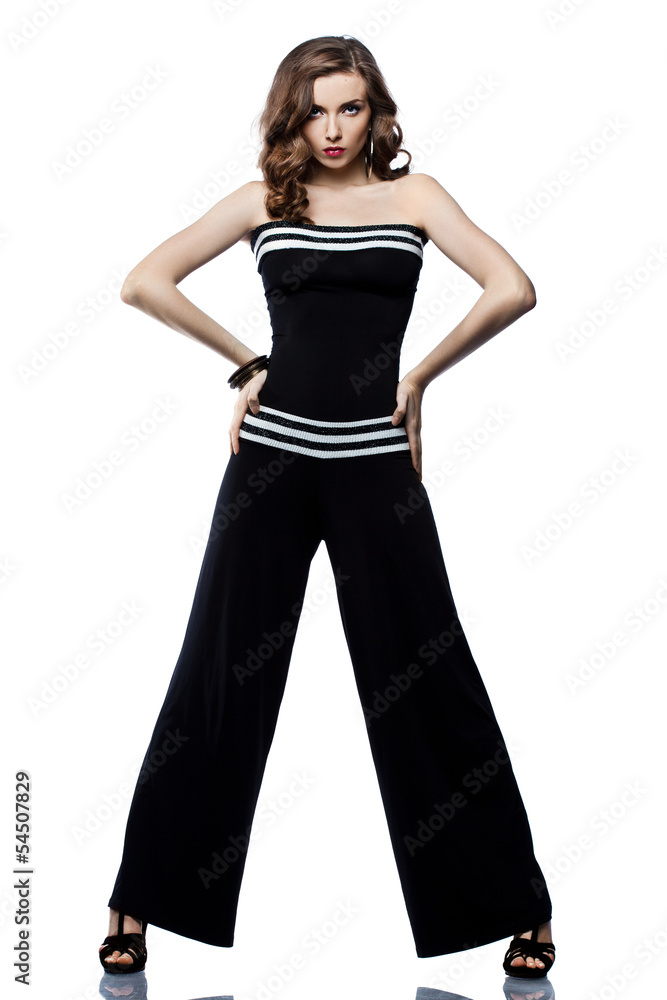 beautiful woman in black overall beautiful woman in black overall