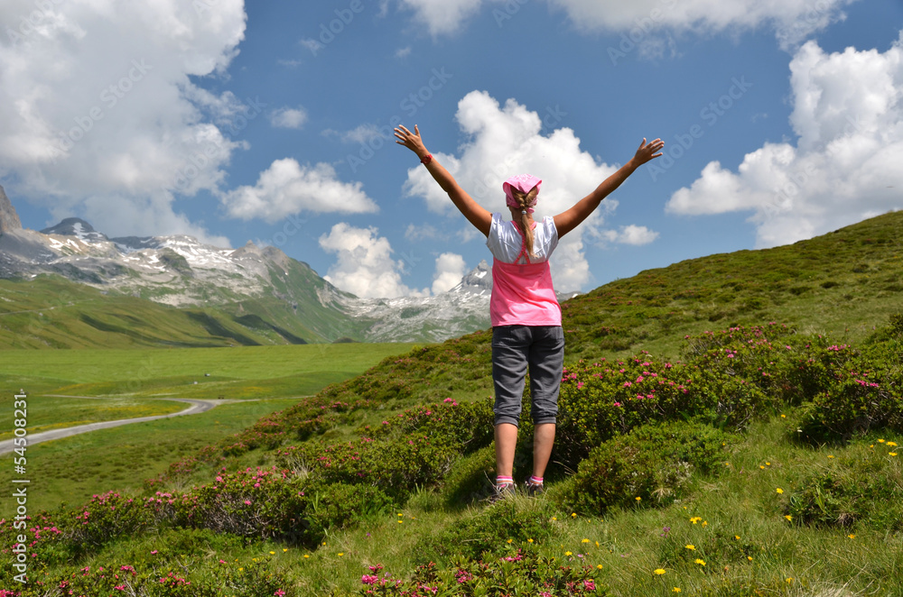 Traveler on the hill. Melchsee-Frutt, Switzerland Traveler on the hill. Melchsee-Frutt, Switzerland