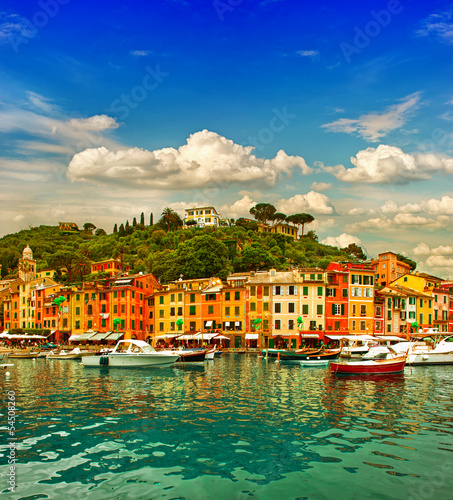 Portofino village on Ligurian coast, mediterranean sea © LiliGraphie