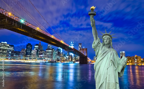 New York skyline and Liberty Statue, NY, USA photo