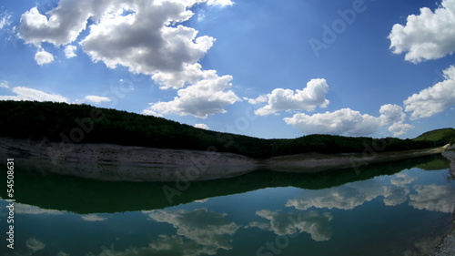 High mountain Lake with blue sky Cloudscape Time Lapse photo