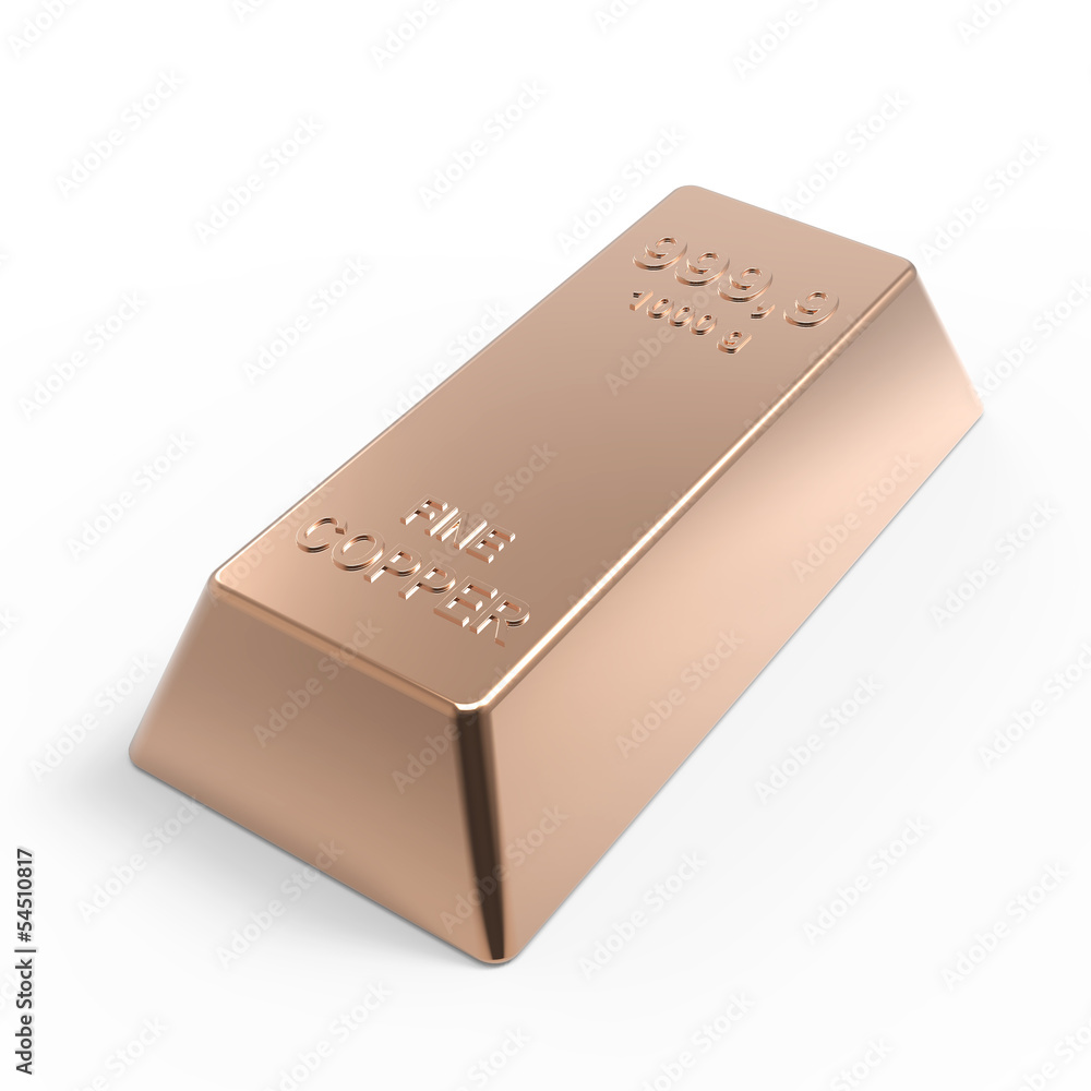 Copper ingot isolated on white. 3D photo rendering. Copper ingot isolated on white. 3D photo rendering.