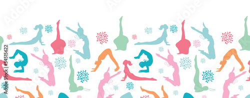 Vector fun workout fitness girls horizontal seamless pattern