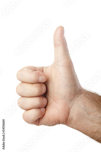 thumb up male hand isolated on white background