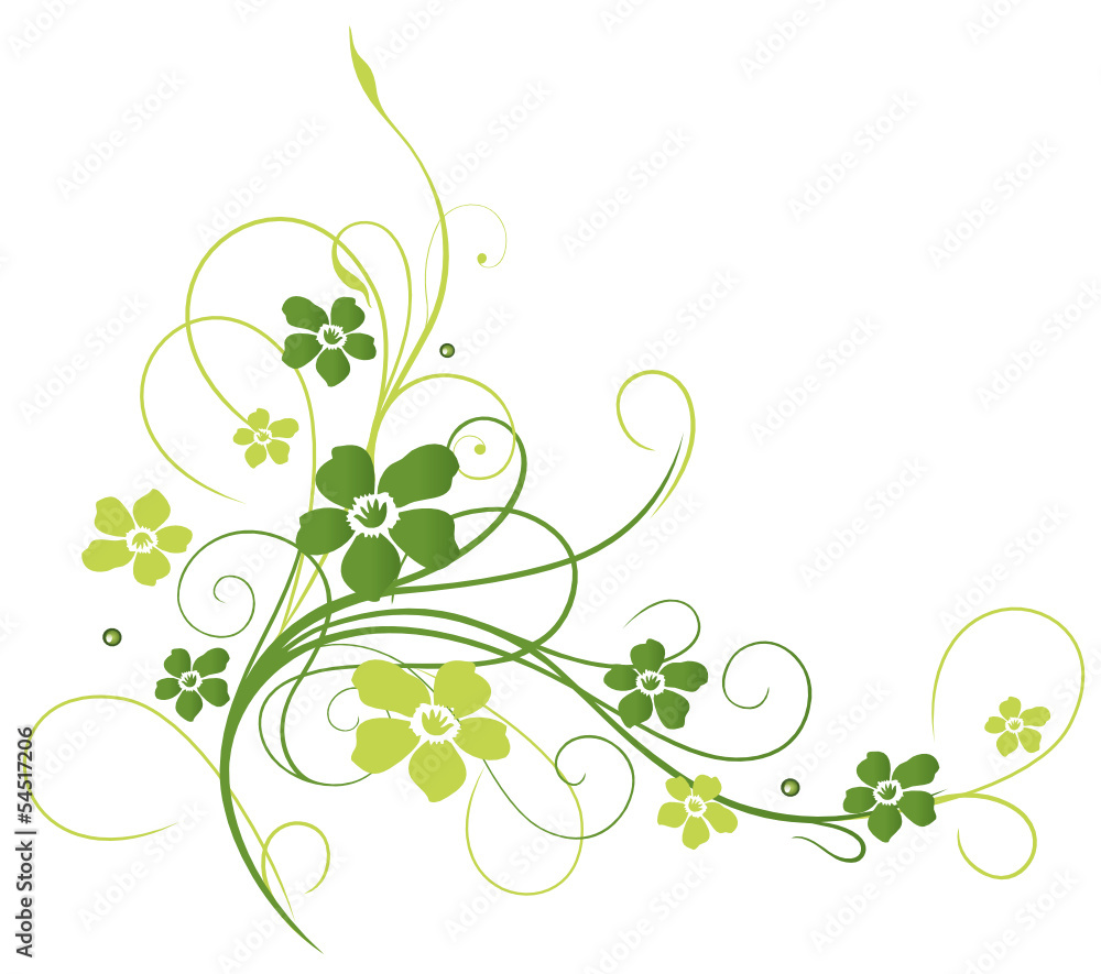 Fototapeta premium Sehr filigrane Ranke mit Blumen. Grüntöne, grün.