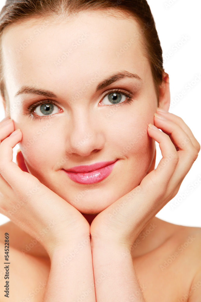 A beautiful woman touching her face, portrait A beautiful woman touching her face, portrait