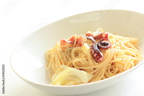 italian cuisine, octopus and cabbage spaghetti