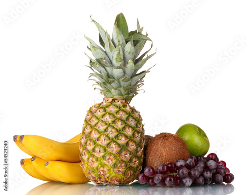 Fresh tropical fruits isolated on white