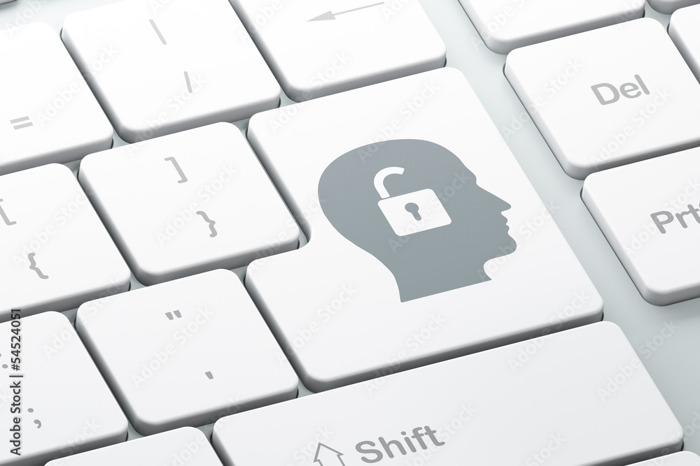 Business concept: Head With Padlock on computer keyboard backgro Business concept: Head With Padlock on computer keyboard backgro