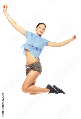 fitness woman jumping of joy.