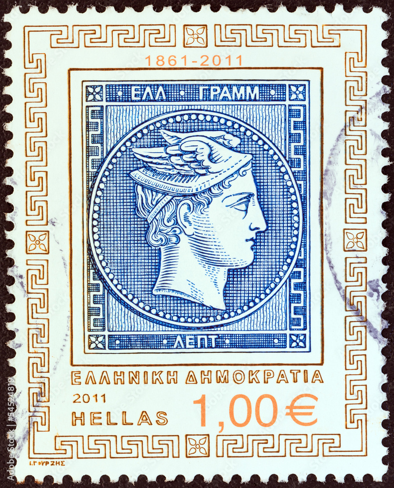 Depiction of 20 lepta stamp (Head of god Hermes) (Greece 2011)