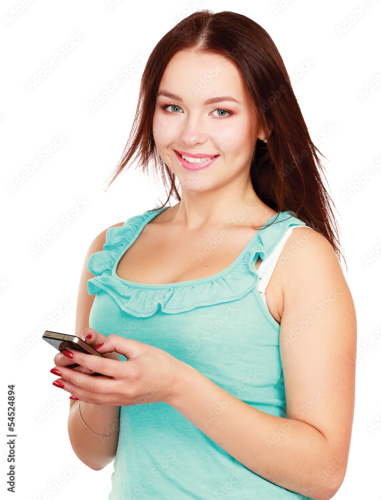 Portrait of beautiful young female using cellphone Portrait of beautiful young female using cellphone