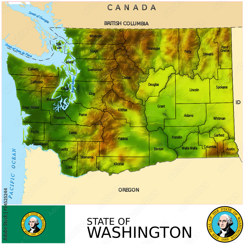 Washington USA counties name location map background Stock Vector ...