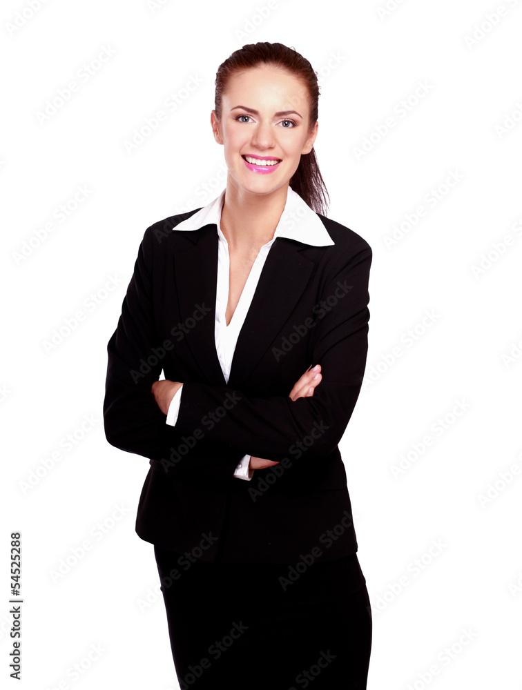 A beautiful woman standing with her arms crossed A beautiful woman standing with her arms crossed