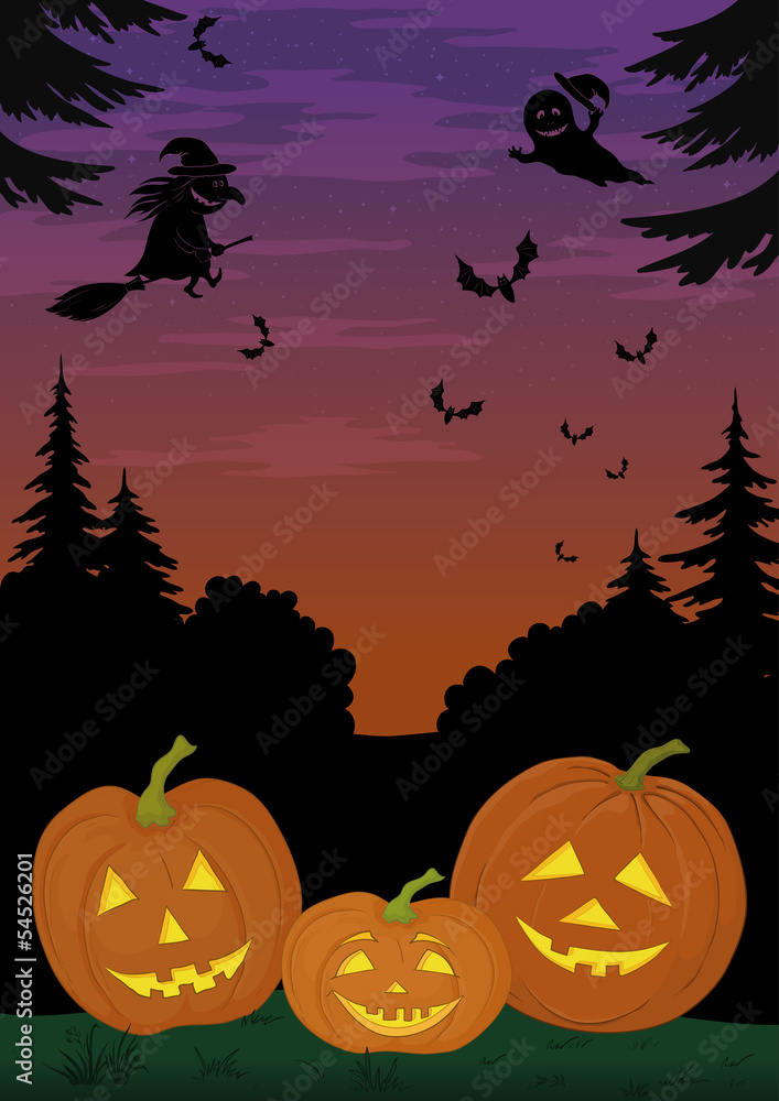 Halloween landscape with pumpkins