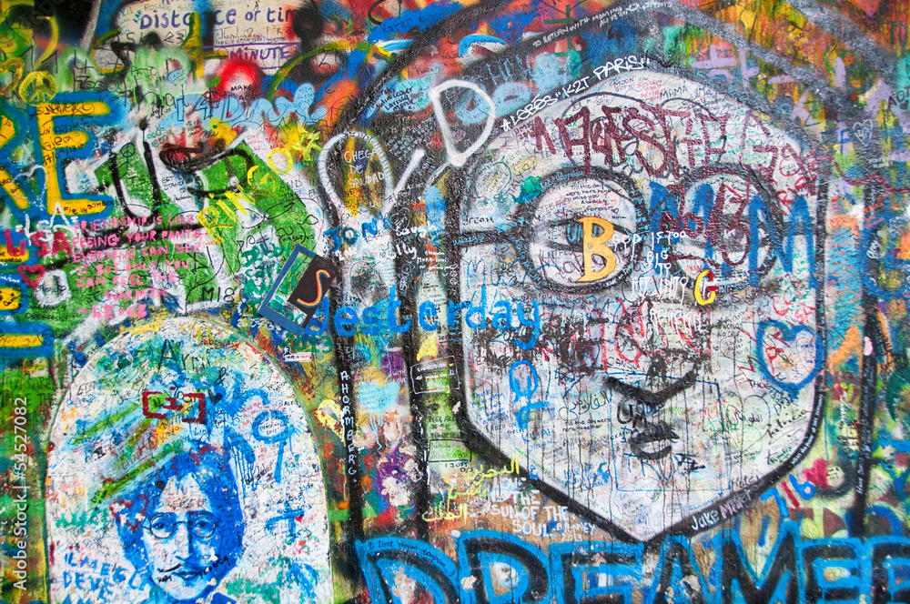 Colorful John Lennon wall in Prague