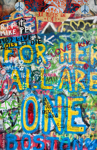 Obraz na plátně Colorful John Lennon wall in Prague